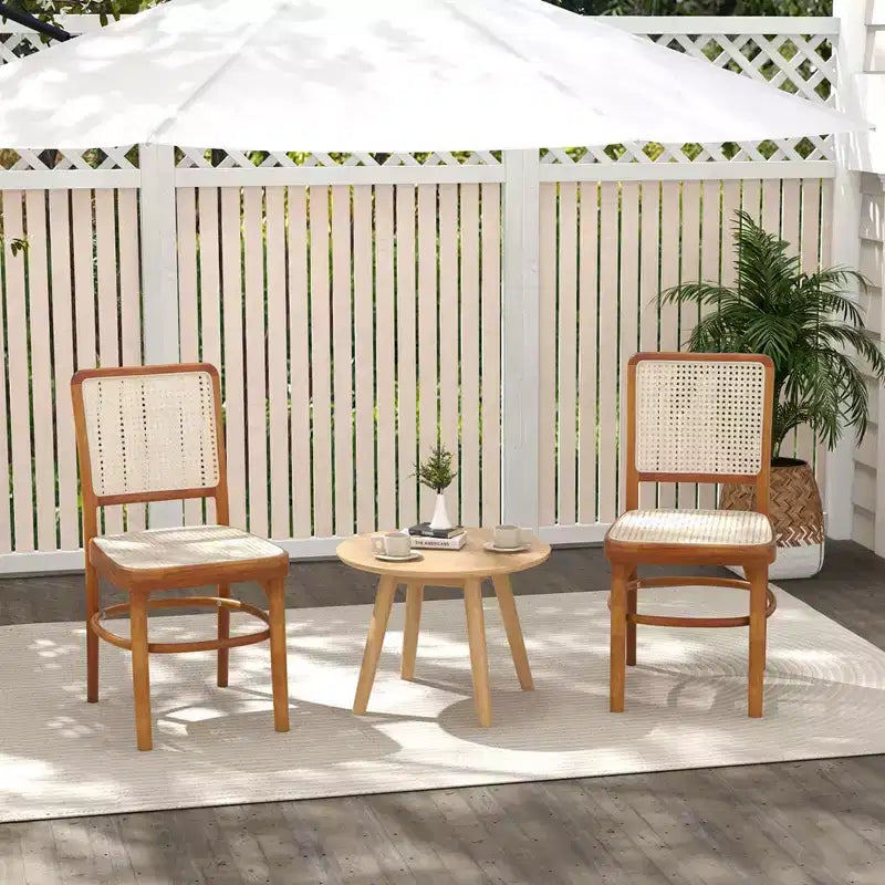 Costway Set di 2/4 sedie da pranzo Boho con struttura in legno di teak e poggiapiedi per uso interno