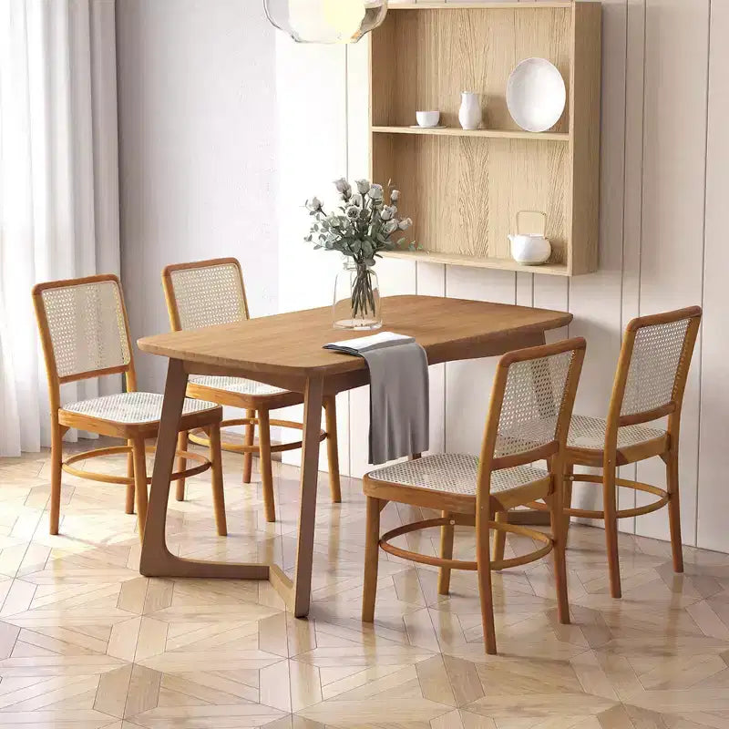 Costway Set di 2/4 sedie da pranzo Boho con struttura in legno di teak e poggiapiedi per uso interno