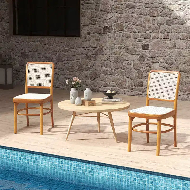 Costway Set di 2/4 sedie da pranzo Boho con struttura in legno di teak e poggiapiedi per uso interno