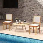 Costway Set di 2/4 sedie da pranzo Boho con struttura in legno di teak e poggiapiedi per uso interno