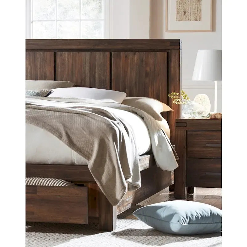 Letto contenitore con pediera in legno massello, color marrone mattone