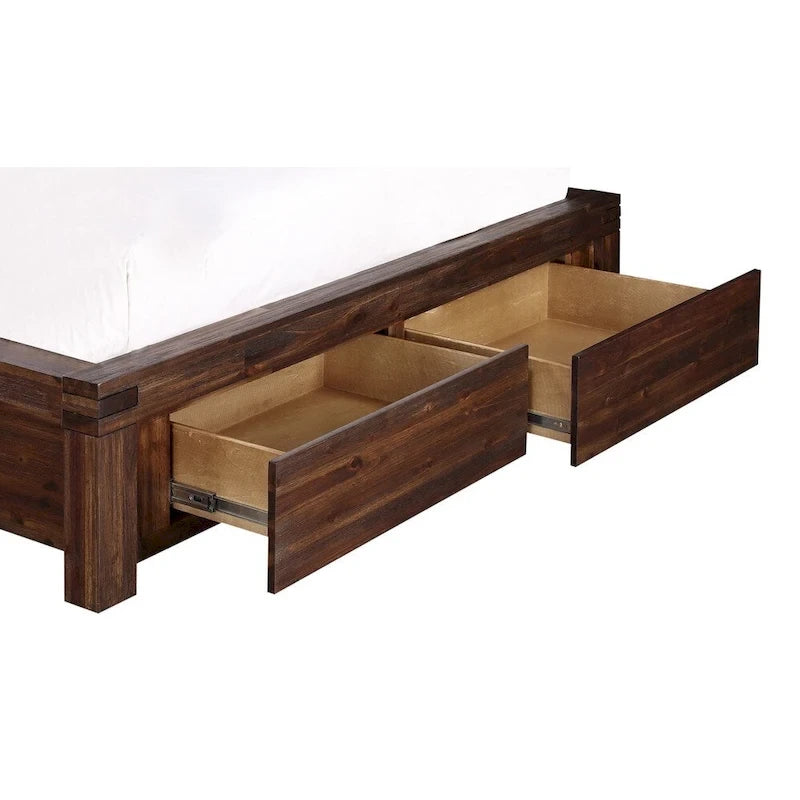Letto contenitore con pediera in legno massello, color marrone mattone