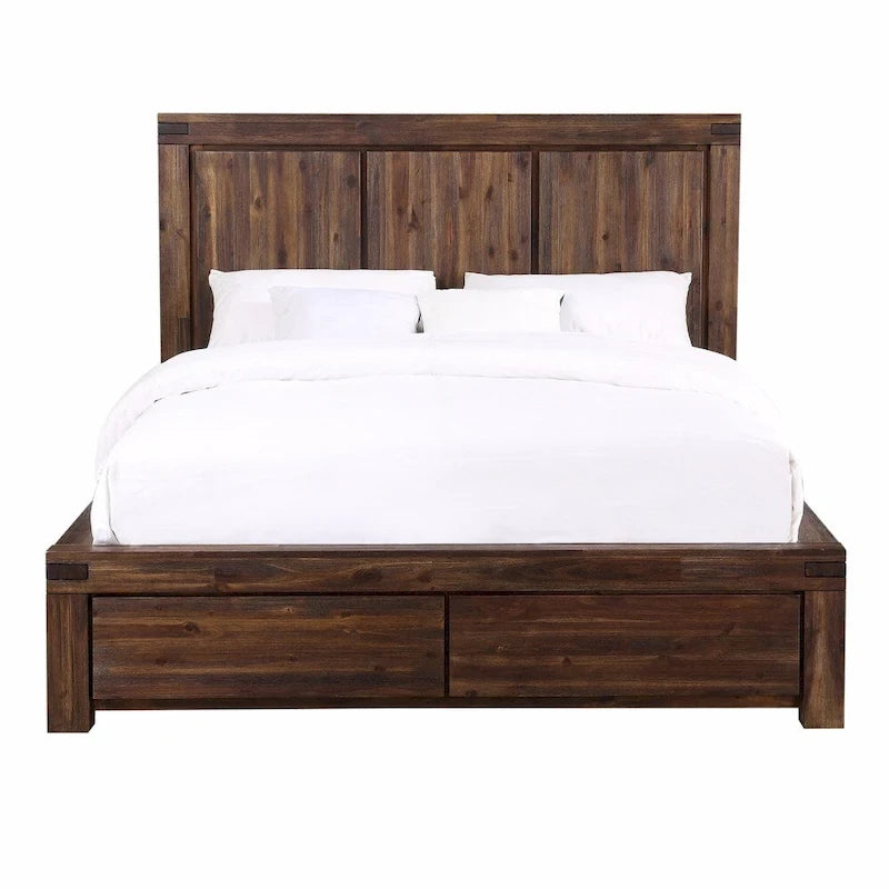 Letto contenitore con pediera in legno massello, color marrone mattone