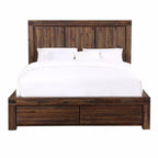 Letto contenitore con pediera in legno massello, color marrone mattone