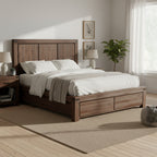 Letto contenitore con pediera in legno massello, color marrone mattone