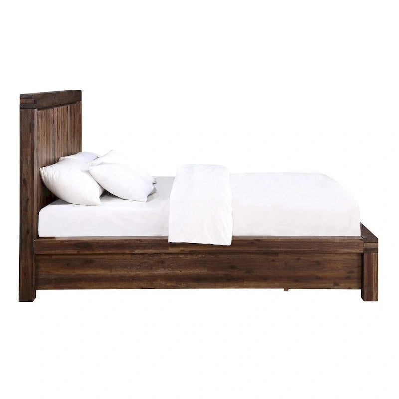 Letto contenitore con pediera in legno massello, color marrone mattone