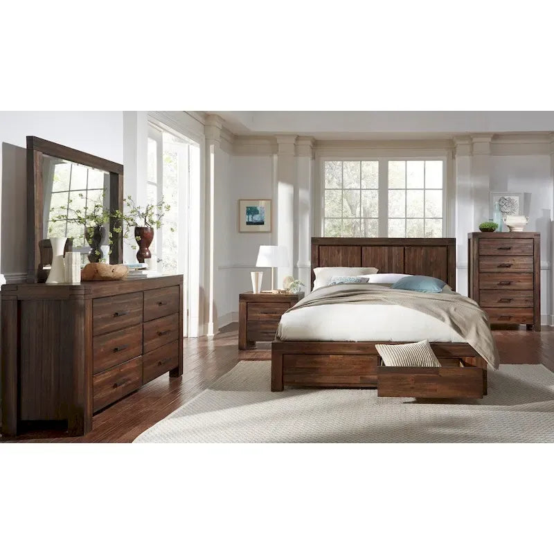 Letto contenitore con pediera in legno massello, color marrone mattone