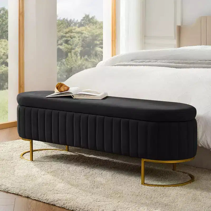 Panca contenitore Bernardo con scomparti interni e motivo trapuntato a canali|ART OF LIVING DESIGNS