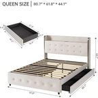 Struttura Letto Whizmax, Struttura Letto Imbottita con Letto Estraibile e 4 Cassetti Contenitori, Struttura Letto con Testiera Trapuntata a Diamante, Nessuna Rete a Molle Necessaria