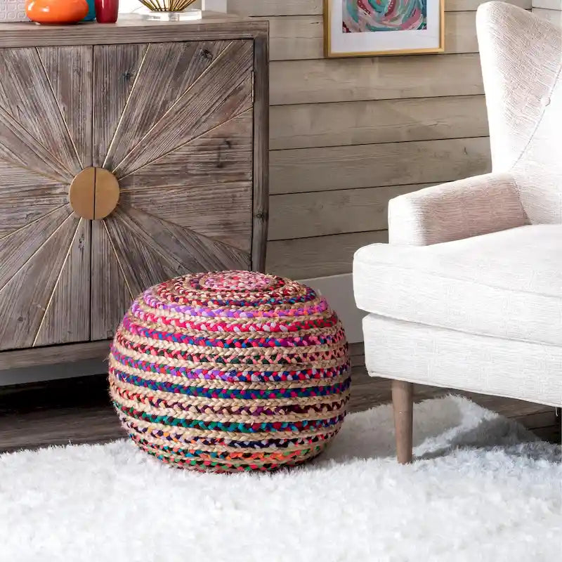 Pouf rotondo in maglia imbottito