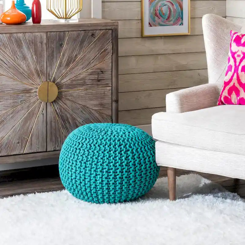 Pouf rotondo in maglia imbottito