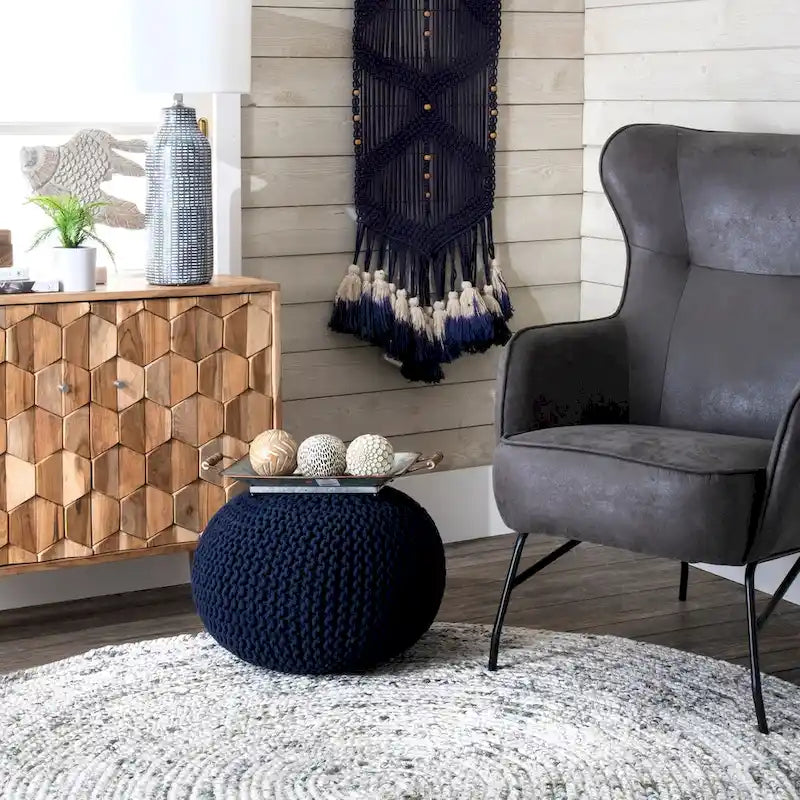 Pouf rotondo in maglia imbottito
