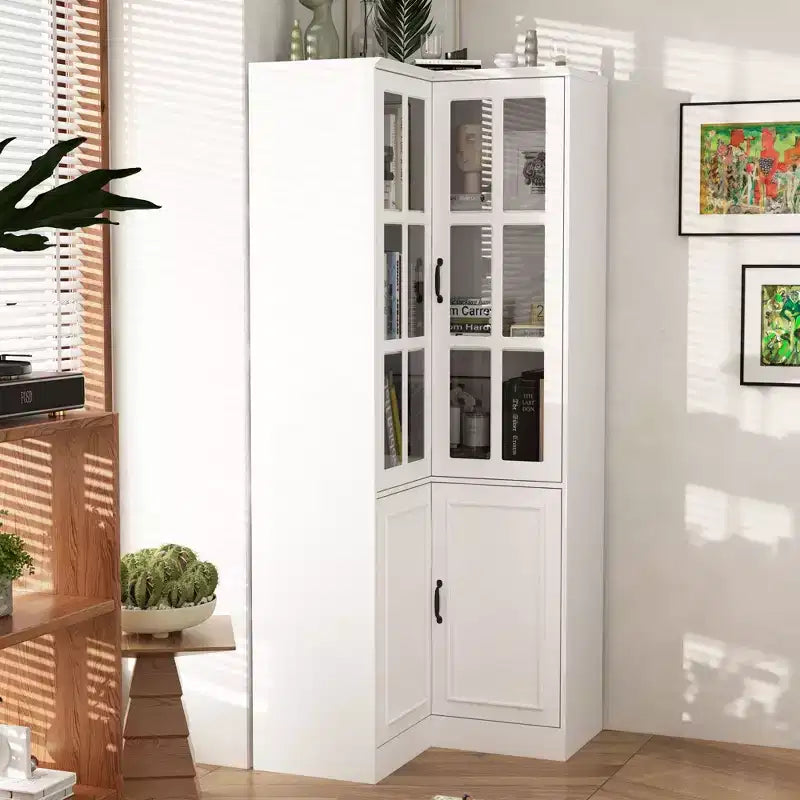 Libreria verticale Famapy bianca dal design ad angolo retto con posizionamento a L