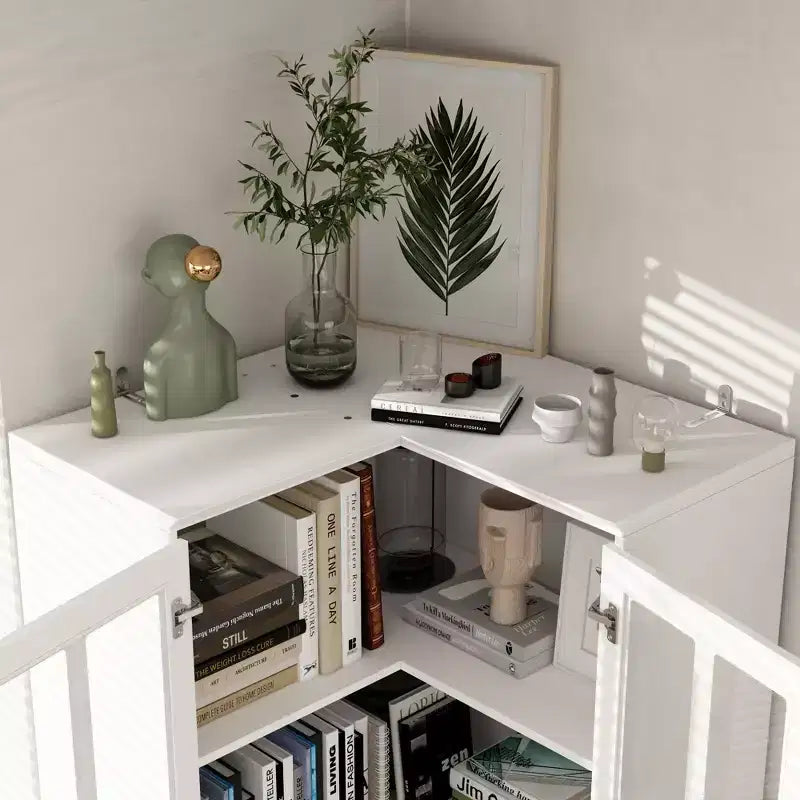 Libreria verticale Famapy bianca dal design ad angolo retto con posizionamento a L
