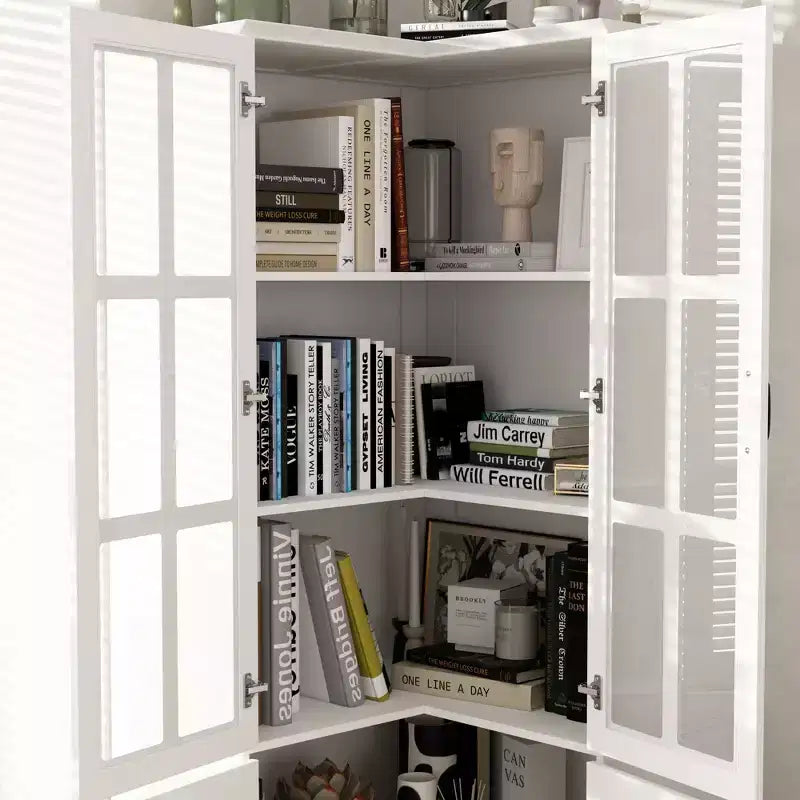 Libreria verticale Famapy bianca dal design ad angolo retto con posizionamento a L