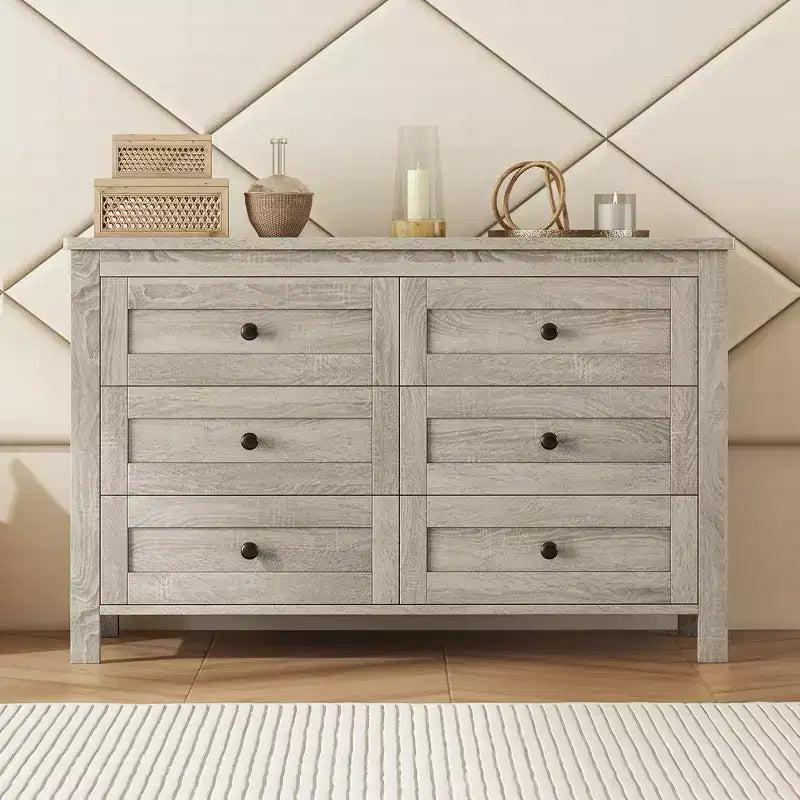 Comò in stile rustico retrò con 6 cassetti, armadio portaoggetti in legno per camera da letto 4S - ModernLuxe