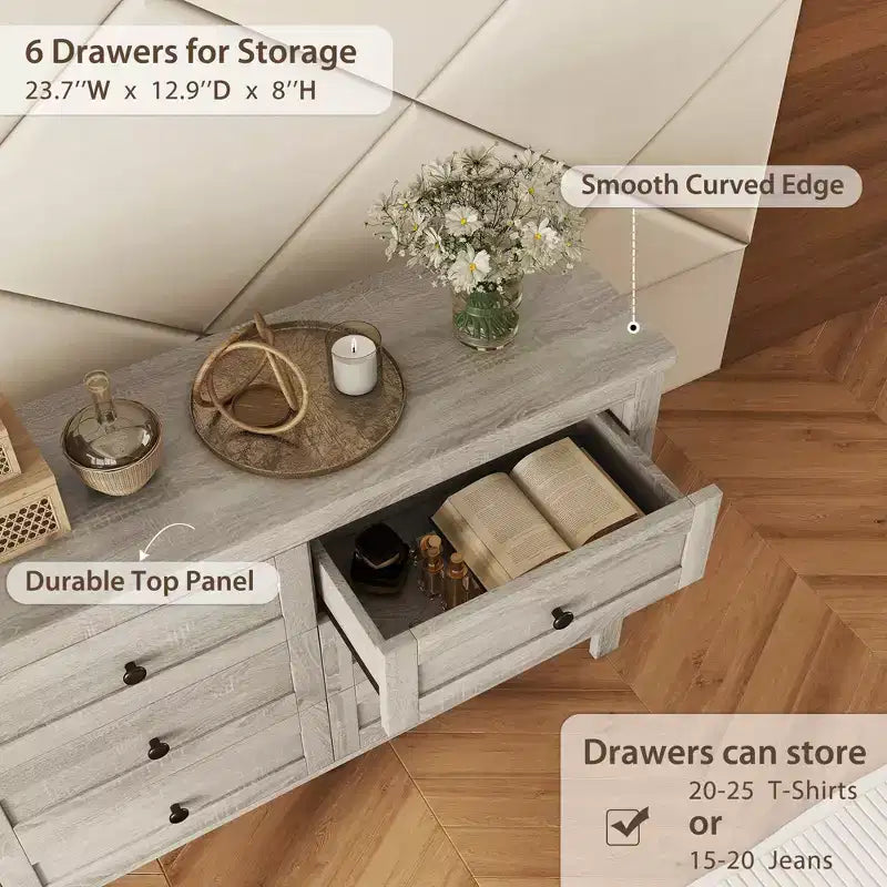 Comò in stile rustico retrò con 6 cassetti, armadio portaoggetti in legno per camera da letto 4S - ModernLuxe