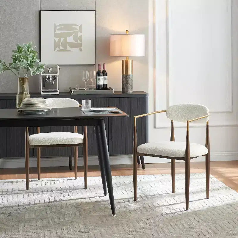 Sedia da pranzo Christopher Knight Home Grov in bouclé e ferro (set da 2), beige e oro