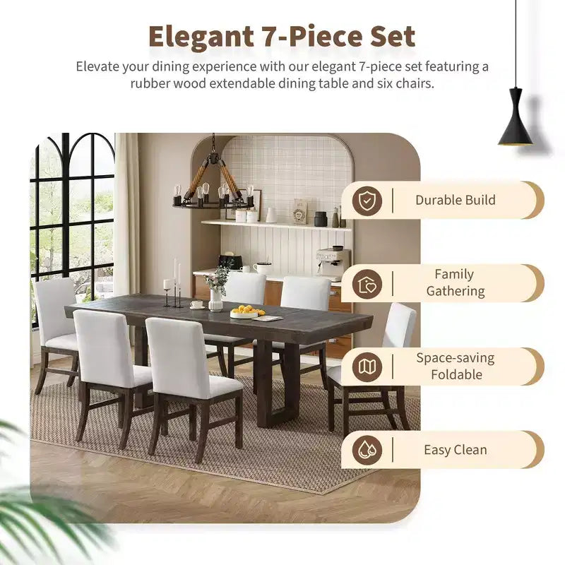 Set da pranzo Whisen 7 pezzi con 6 sedie imbottite