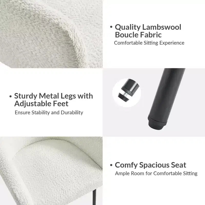 Set di 6 sedie da pranzo Curt Boucle con schienale rialzato e gambe in metallo | Artful Living Design