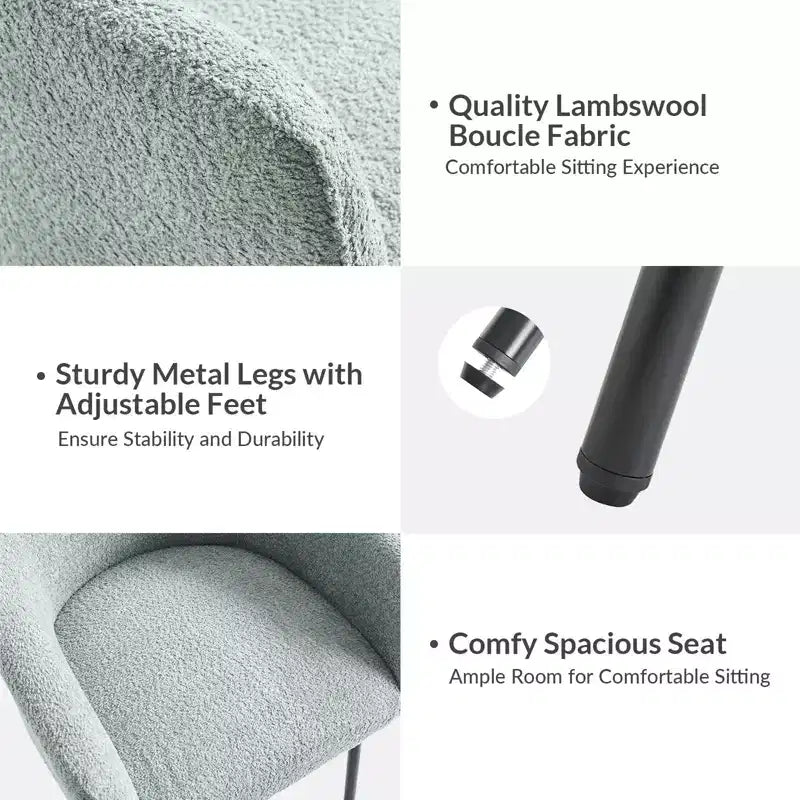 Set di 6 sedie da pranzo Curt Boucle con schienale rialzato e gambe in metallo | Artful Living Design