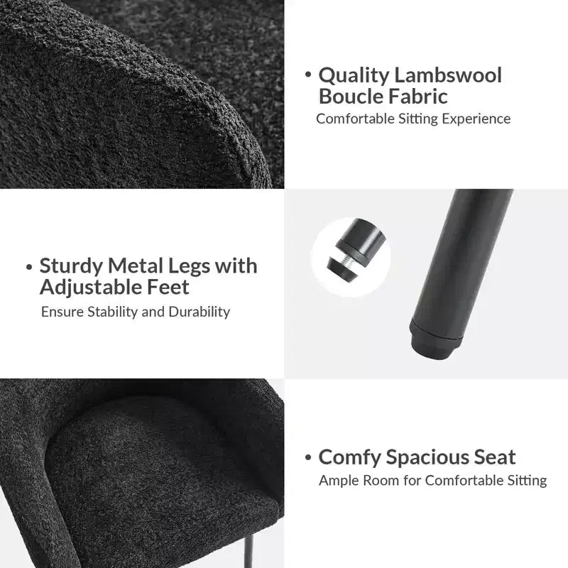 Set di 6 sedie da pranzo Curt Boucle con schienale rialzato e gambe in metallo | Artful Living Design