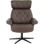 Poltrona reclinabile girevole in similpelle trapuntata Melia Chocolate BenchMaster con poggiapiedi inclinato