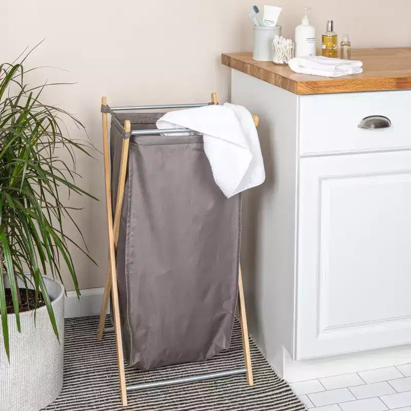 Cesto portabiancheria a X in bambù, fodera lavabile e struttura in bambù, ecologico e rinnovabile, pieghevole per riporre, semplice ed elegante