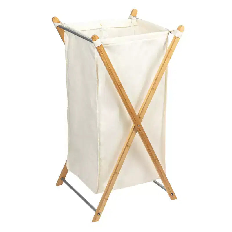 Cesto portabiancheria a X in bambù, fodera lavabile e struttura in bambù, ecologico e rinnovabile, pieghevole per riporre, semplice ed elegante