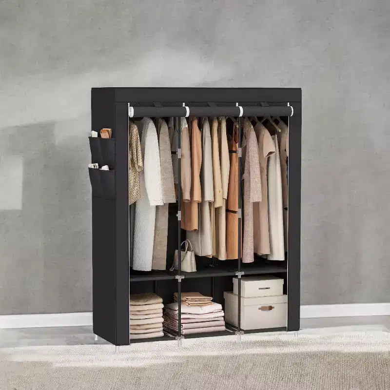 Portable Wardrobe Closet Organizer Large Capacity with Fabric Cover Hanging Rods and Shelves for Bedroom Heavy Duty Clothes Rack