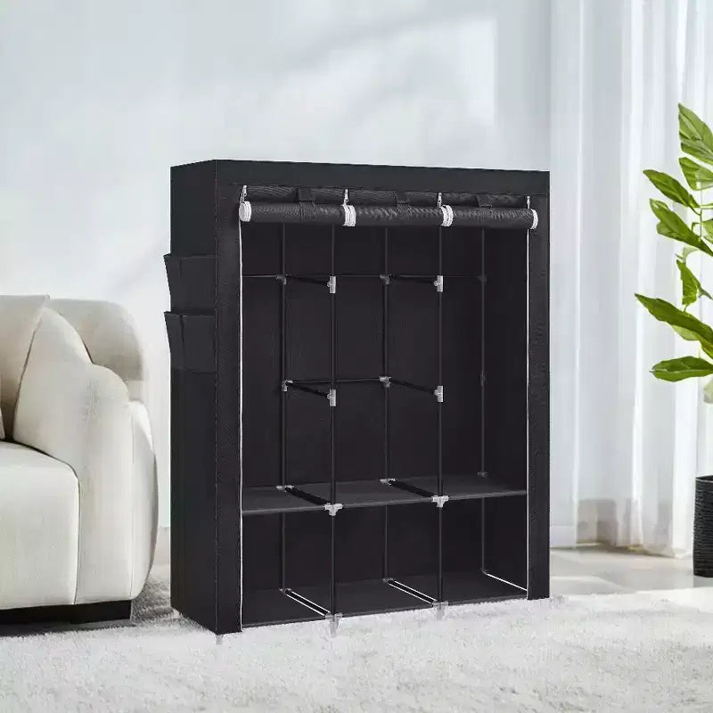 Armadio Guardaroba Portatile con Organizer Grande Capacità con Copertura in Tessuto Aste Appendiabiti e Ripiani per Camera da Letto Appendiabiti Robusto