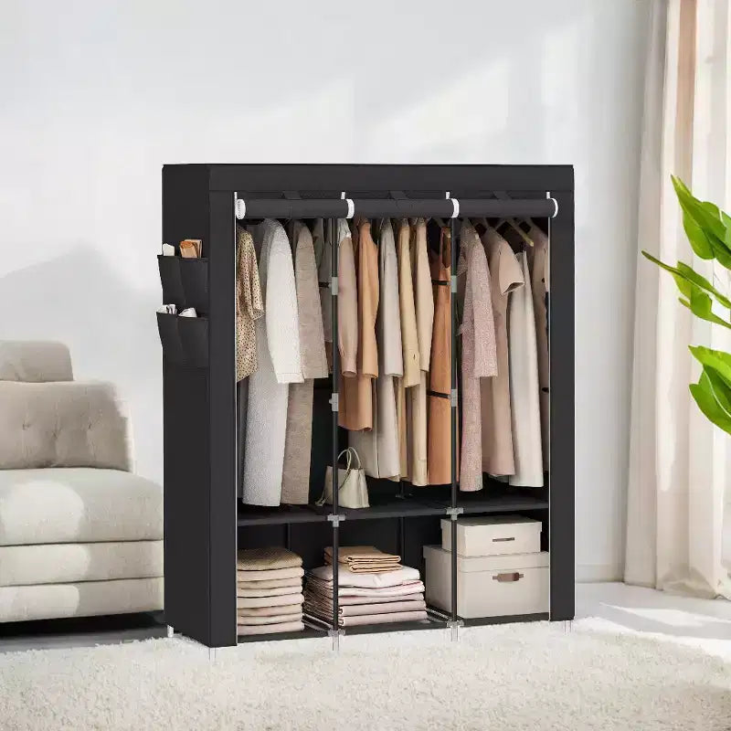 Armadio Guardaroba Portatile con Organizer Grande Capacità con Copertura in Tessuto Aste Appendiabiti e Ripiani per Camera da Letto Appendiabiti Robusto