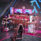 Scrivania da gaming Bestier 71.5 a LED con presa di corrente, scrivania ad L per computer con supporto per monitor