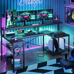 Scrivania da gaming Bestier 71.5 a LED con presa di corrente, scrivania ad L per computer con supporto per monitor