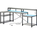 Scrivania da gaming Bestier 71.5 a LED con presa di corrente, scrivania ad L per computer con supporto per monitor