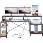 Scrivania da gaming Bestier 71.5 a LED con presa di corrente, scrivania ad L per computer con supporto per monitor
