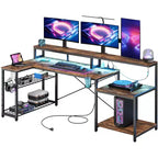 Scrivania da gaming Bestier 71.5 a LED con presa di corrente, scrivania ad L per computer con supporto per monitor