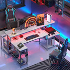Scrivania da gaming Bestier 71.5 a LED con presa di corrente, scrivania ad L per computer con supporto per monitor