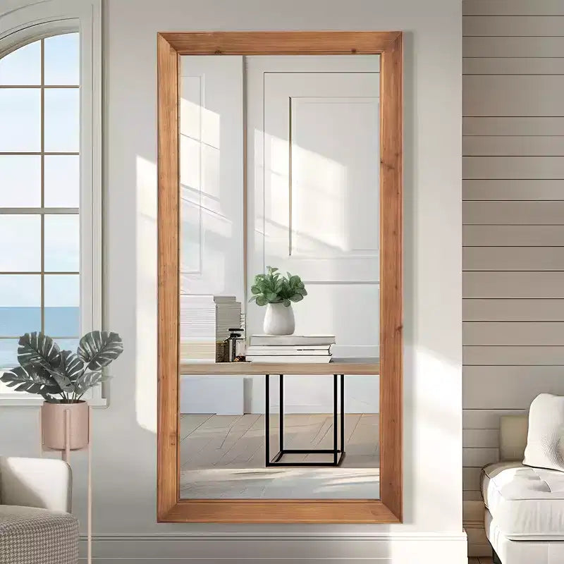 Dovelina Wood Vertical Frame Full Length Mirror Leaning Mirror - 71x35, Brown