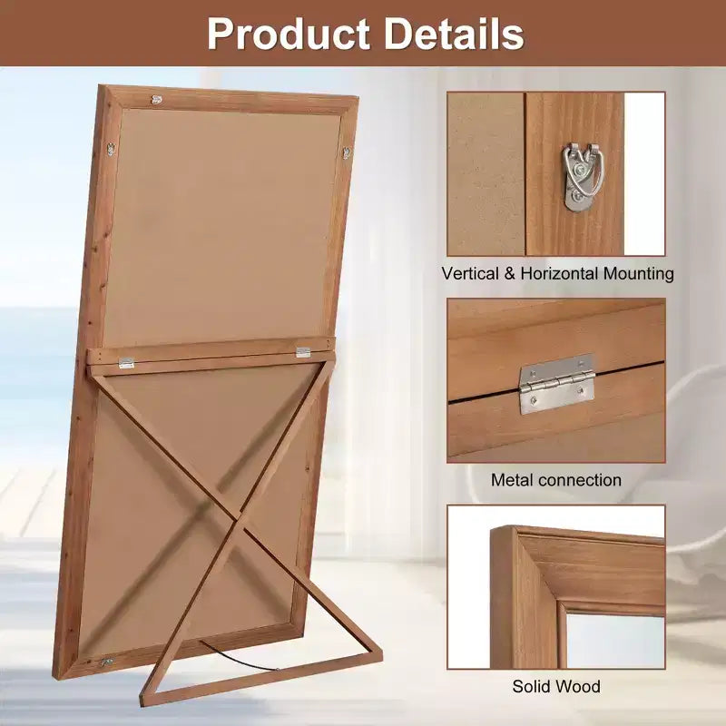 Specchio a figura intera Dovelina Wood Vertical Frame, specchio a parete/terra - 71x35, Marrone