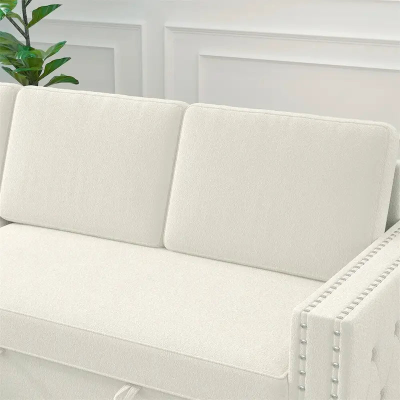 Divano Letto 3 Posti 85" con Chaise Contenitore, Estraibile e Borchie Ramate