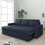 Divano Letto 3 Posti 85" con Chaise Contenitore, Estraibile e Borchie Ramate