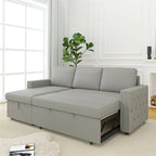 Divano Letto 3 Posti 85" con Chaise Contenitore, Estraibile e Borchie Ramate