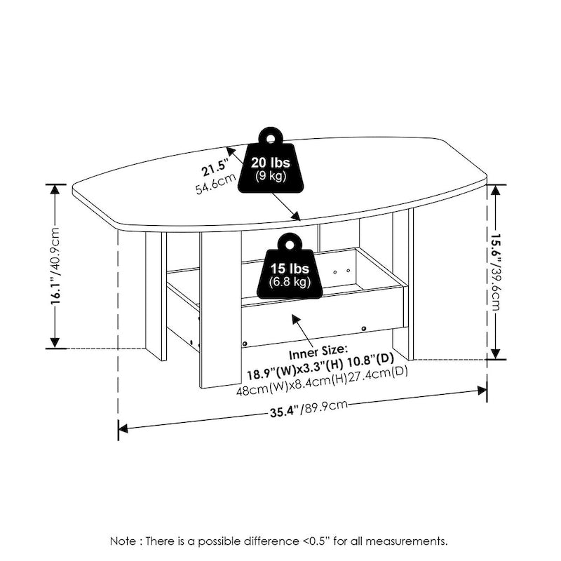 Tavolino da caffè dal design semplice con vano portaoggetti, Espresso