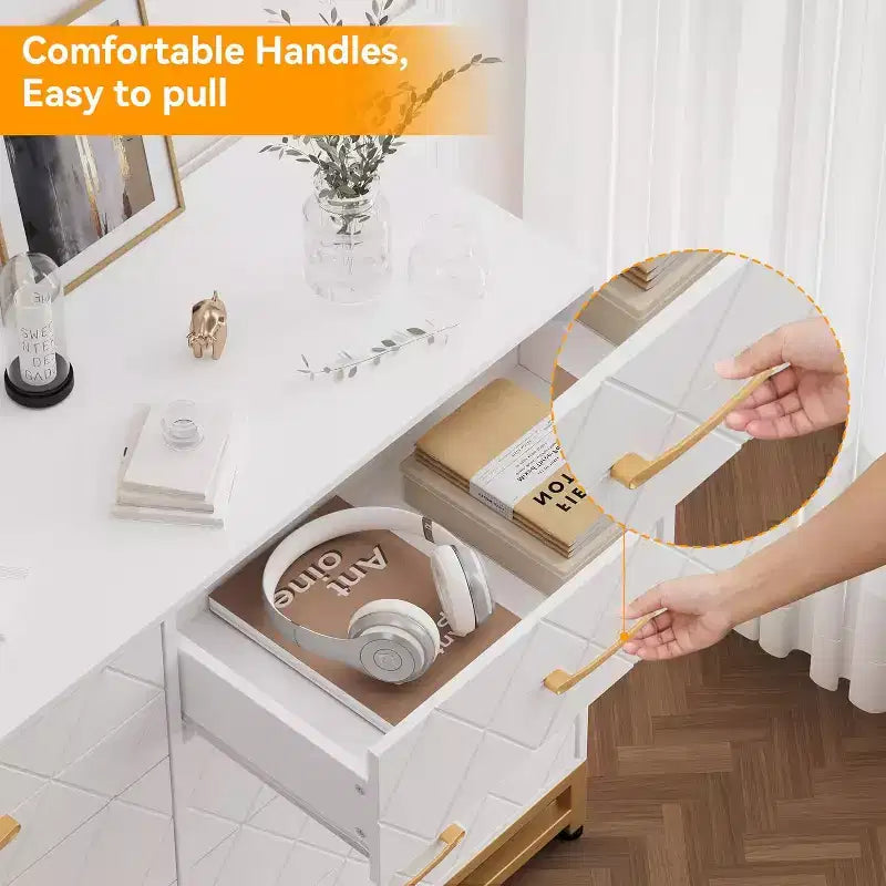 Cassettiera doppia a 8 cassetti con cassetti ampi e maniglie dorate