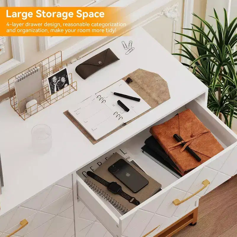 Cassettiera doppia a 8 cassetti con cassetti ampi e maniglie dorate