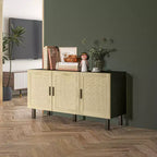 HOMCOM Credenza Buffet, Mobile da Cucina e Mobile Bar con 3 Ante in Rattan e Ripiani Regolabili