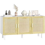 HOMCOM Credenza Buffet, Mobile da Cucina e Mobile Bar con 3 Ante in Rattan e Ripiani Regolabili