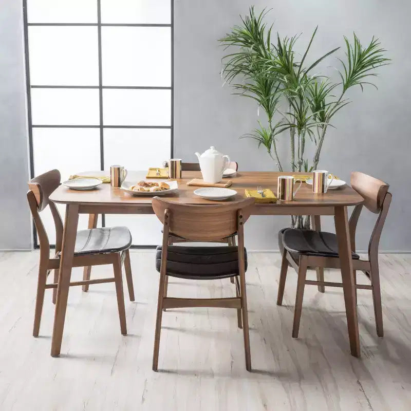 GDFStudio Lurline Set da Pranzo 5 Pezzi Moderno Metà Secolo in Ecopelle