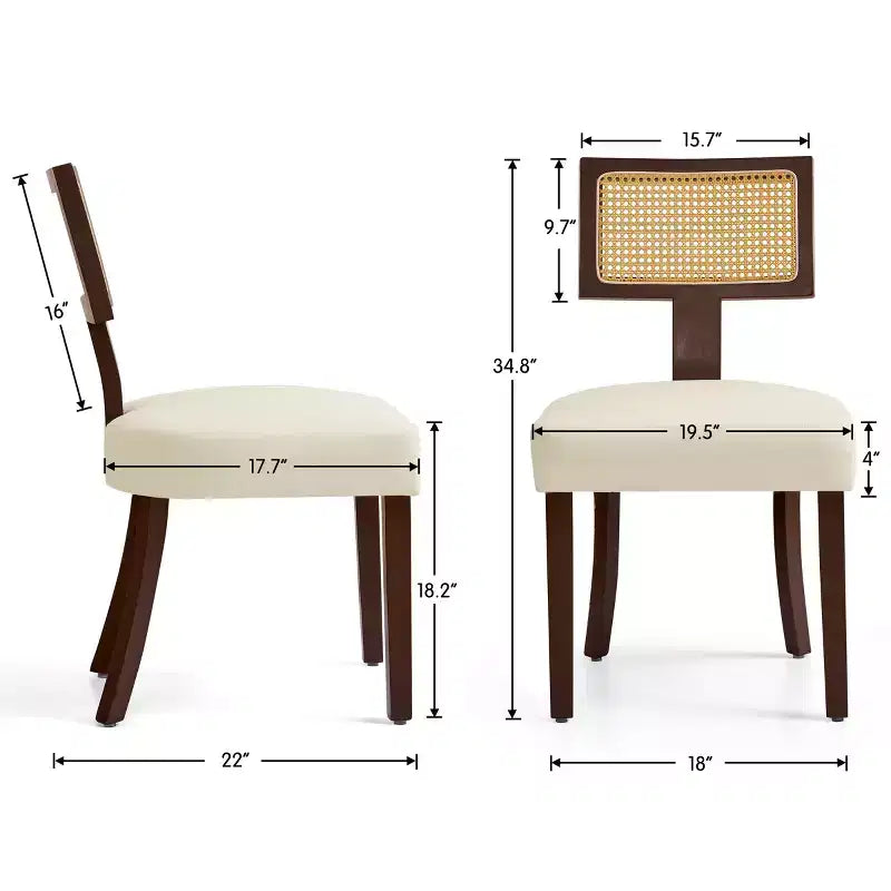 Subrtex Farmhouse, set di 2 sedie da pranzo in rattan, sedie da cucina imbottite in lino per tavolo da pranzo, sedie d'accento moderne di metà secolo, marrone